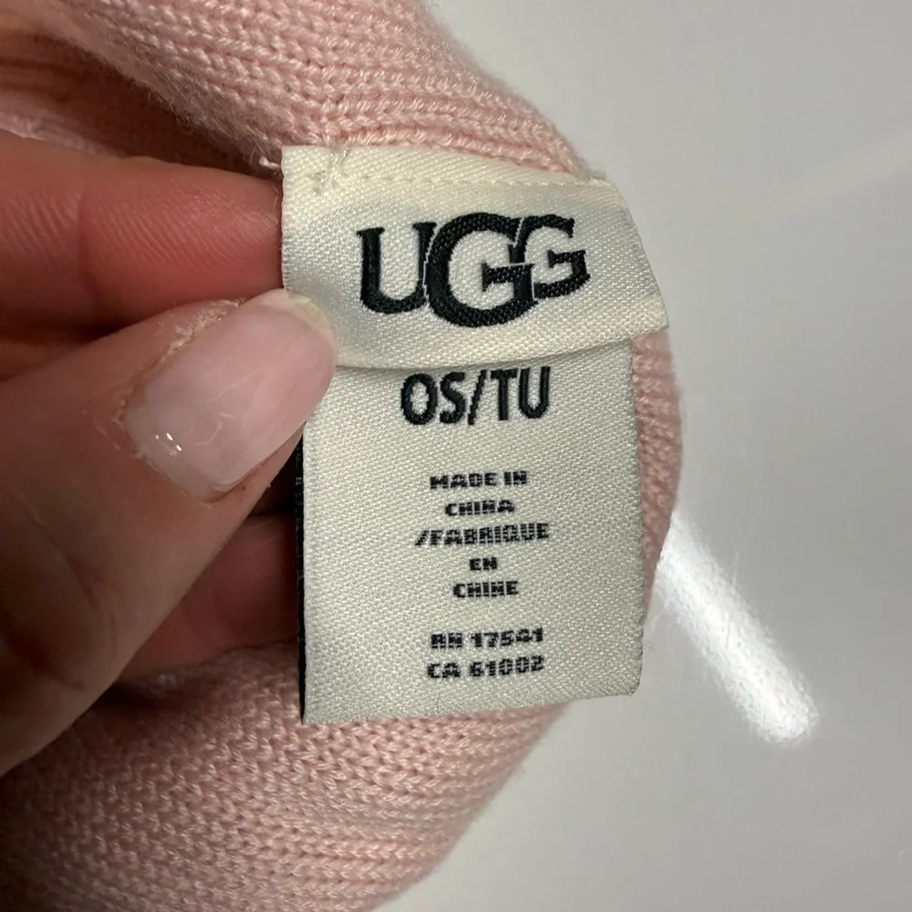 UGG Blush Pink Knit Beanie Hat | Satin Bow Detail | infant